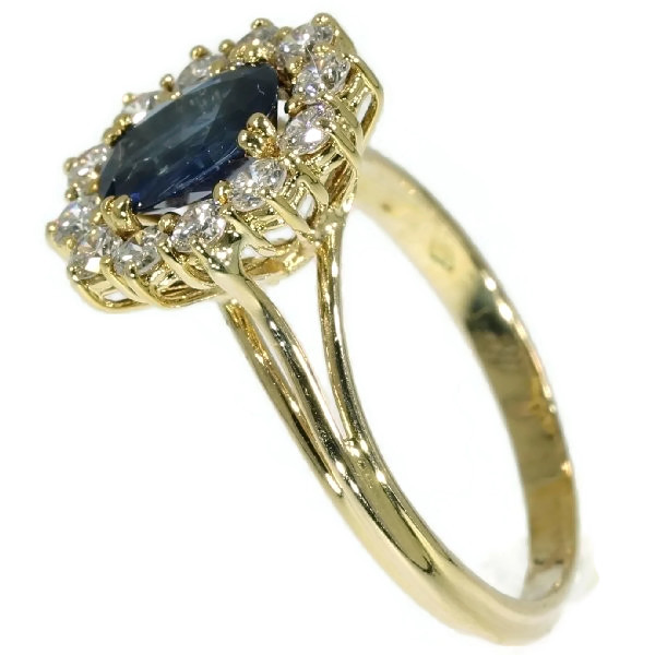 Estate yellow gold diamond and sapphire engagement ring (image 3 of 17)